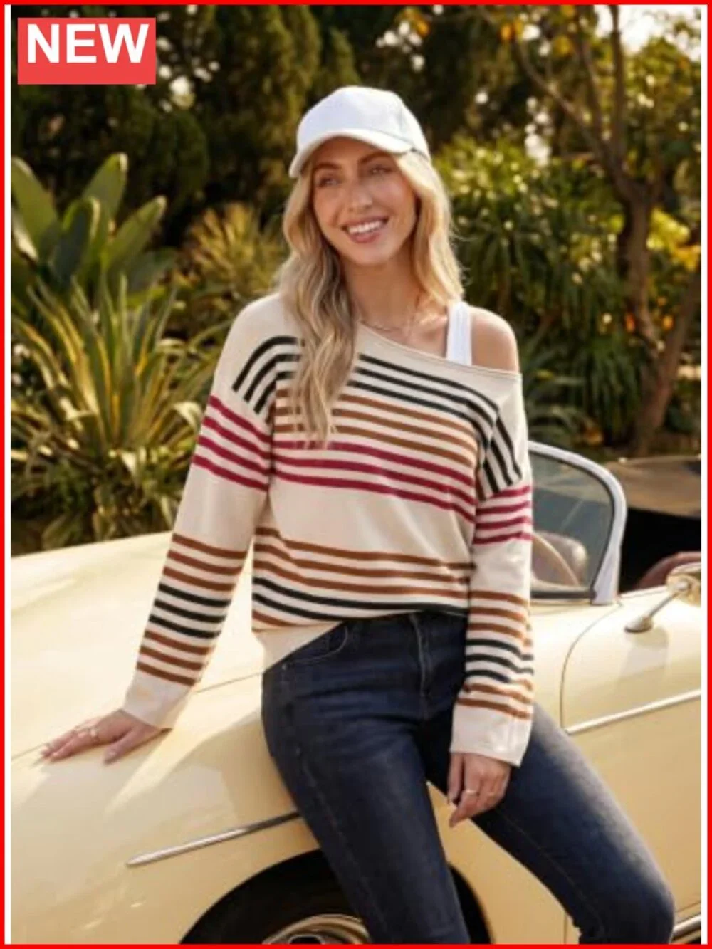 Dokotoo Women's Striped Oversized Crewneck Pullover Sweater